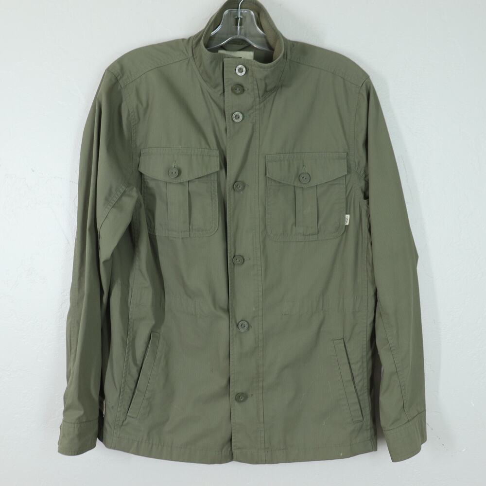 Vans Jacket Large Army Green Drill Chore Button Front Short Collar Pockets Cuffs